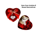 Caixa De Presente Coração De Metal Com Ursinho E Rosas 12cm x 5cm