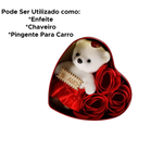 Caixa De Presente Coração De Metal Com Ursinho E Rosas 12cm x 5cm