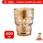 Caneca Caveira Gold De Vidro Viking Bebidas Chopp Cerveja Rock Drink Style 400ml 9cm x 11cm