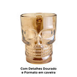 Caneca Caveira Gold De Vidro Viking Bebidas Chopp Cerveja Rock Drink Style 400ml 9cm x 11cm