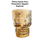 Caneca Caveira Gold De Vidro Viking Bebidas Chopp Cerveja Rock Drink Style 400ml 9cm x 11cm