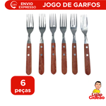 Jogo Com 6 Garfo De Mesa Aço Inox Cabo De Madeira 20cm x 2,3cm
