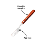 Jogo Com 6 Garfo De Mesa Aço Inox Cabo De Madeira 20cm x 2,3cm