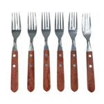 Jogo Com 6 Garfo De Mesa Aço Inox Cabo De Madeira 20cm x 2,3cm