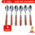 Jogo De 6 Colher De Mesa Aço Com Cabo De Madeira 20cm x 3,9cm Talher