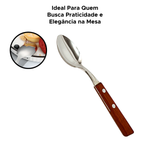 Jogo De 6 Colher De Mesa Aço Com Cabo De Madeira 20cm x 3,9cm Talher