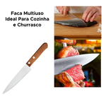 Faca Atenas 7 Polegadas Aço Inox Com Cabo De Madeira 30,7cm x 3,7cm Multiuso Cozinha Churrasco Carne Salada Legumes
