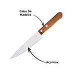 Faca Atenas 7 Polegadas Aço Inox Com Cabo De Madeira 30,7cm x 3,7cm Multiuso Cozinha Churrasco Carne Salada Legumes