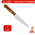 Faca Atenas 6 Polegadas Aço Inox Com Cabo De Madeira 28cm x 3,3cm Multiuso Cozinha Churrasco Carne Salada Legumes