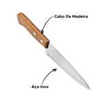 Faca Atenas 6 Polegadas Aço Inox Com Cabo De Madeira 28cm x 3,3cm Multiuso Cozinha Churrasco Carne Salada Legumes