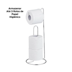 Porta Suporte Papel Higiênico De Chão 3 Rolos Cromado Aço 14,5cm x 35,5cm
