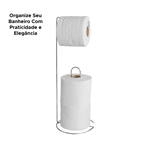 Porta Suporte Papel Higiênico De Chão 3 Rolos Cromado Aço 14,5cm x 35,5cm