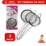 Kit Com 3 Peneira Inox 8/10/12cm Para Cozinha Drinks Confeitaria Polvilhar Peneirar Açúcar Farinha