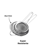 Kit Com 3 Peneira Inox 8/10/12cm Para Cozinha Drinks Confeitaria Polvilhar Peneirar Açúcar Farinha