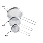 Kit Com 3 Peneira Inox 8/10/12cm Para Cozinha Drinks Confeitaria Polvilhar Peneirar Açúcar Farinha