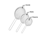 Kit Com 3 Peneira Inox 8/10/12cm Para Cozinha Drinks Confeitaria Polvilhar Peneirar Açúcar Farinha
