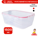 Pote Hermético Retângula Transparente Tampa Com 4 Trava 1500ml