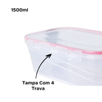 Pote Hermético Retângula Transparente Tampa Com 4 Trava 1500ml