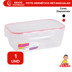Pote Hermético Retangular De Plástico Com Tampa Trava Transparente 1000ml
