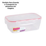 Pote Hermético Retangular De Plástico Com Tampa Trava Transparente 1000ml
