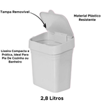 Lixeira de Pia Cesto Com Tampa Removível Plástica Basic 2,8L Banheiro Cozinha Reforçado 21cm x 18cm