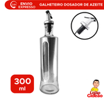 Galheteiro Porta Azeite Óleo Vinagre Shoyu Pimenta Molheira Aço Inox Vidro Bico Dosador Resistente Prático 300ml