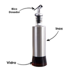 Galheteiro Porta Azeite Óleo Vinagre Shoyu Pimenta Molheira Aço Inox Vidro Bico Dosador Resistente Prático 300ml