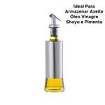 Galheteiro Porta Azeite Óleo Vinagre Shoyu Pimenta Molheira Aço Inox Vidro Bico Dosador Resistente Prático 300ml