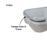Marmita Hermética Retângula De Plástico Com Trava Na Tampa E Divisória 1L 21,5cm x 5,5cm x 15cm