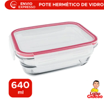 Pote De Vidro Hermético Retângula Marmita Tampa 4 Travas 640ml Vermelho