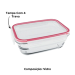 Pote De Vidro Hermético Retângula Marmita Tampa 4 Travas 640ml Vermelho