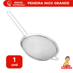 Peneira Inox Grande Malha Fina Coador Bebida Cozinha Polvilhar Açúcar Farinha Doce Coquetel 20cm x 38cm