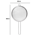 Peneira Inox Grande Malha Fina Coador Bebida Cozinha Polvilhar Açúcar Farinha Doce Coquetel 20cm x 38cm