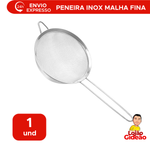 Peneira Inox Malha Fina Coador Bebida Cozinha Polvilhar Açúcar Farinha Doce Coquetel 15cm x 33cm