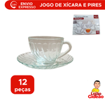 Jogo De Xícaras E Pires De Vidro Kit Com 12 Peças Para Chá Café Bellagio 210ml