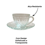 Jogo De Xícaras E Pires De Vidro Kit Com 12 Peças Para Chá Café Bellagio 210ml