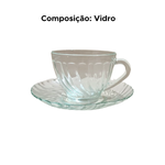 Jogo De Xícaras E Pires De Vidro Kit Com 12 Peças Para Chá Café Bellagio 210ml