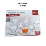Jogo De Xícaras E Pires De Vidro Kit Com 12 Peças Para Chá Café Bellagio 210ml