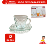 Jogo De Xícaras E Pires De Vidro Kit Com 12 Peças Para Chá Café Piazza 200ml
