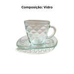 Jogo De Xícaras E Pires De Vidro Kit Com 12 Peças Para Chá Café Piazza 200ml
