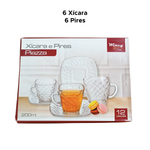 Jogo De Xícaras E Pires De Vidro Kit Com 12 Peças Para Chá Café Piazza 200ml