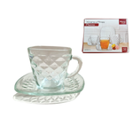Jogo De Xícaras E Pires De Vidro Kit Com 12 Peças Para Chá Café Piazza 200ml