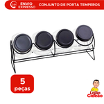 Conjunto De Porta Tempero Com 4 Potes Vidro E Suporte Preto 170ml