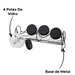 Conjunto De Porta Tempero Com 4 Potes Vidro E Suporte Preto 170ml