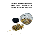 Conjunto De Porta Tempero Com 4 Potes Vidro E Suporte Preto 170ml
