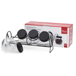 Conjunto De Porta Tempero Com 4 Potes Vidro E Suporte Preto 170ml