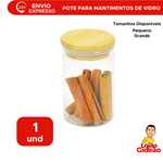 Potes Porta Mantimentos Redondo De Vidro Hermético Com Tampa Bambu