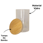 Potes Porta Mantimentos Redondo De Vidro Hermético Com Tampa Bambu