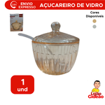 Açucareiro De Vidro Com Tampa e Colher Porta Açúcar 9cm 240ml