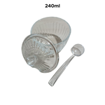 Açucareiro De Vidro Com Tampa e Colher Porta Açúcar 9cm 240ml